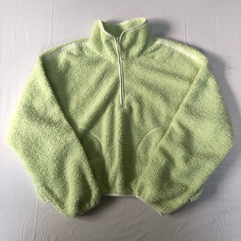Old Navy Lime Green Cropped Sherpa Quarter-Zip Size Small